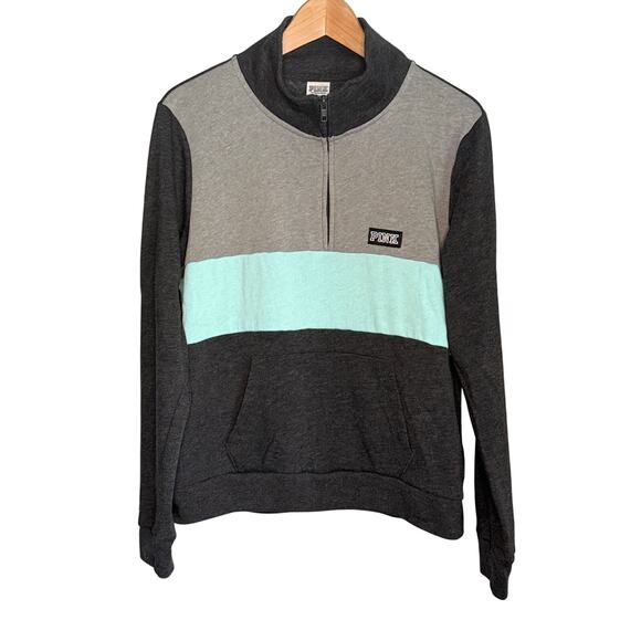 Pink Sweatshirt 1/4 Zip Down Color Block - Picture 1 of 9